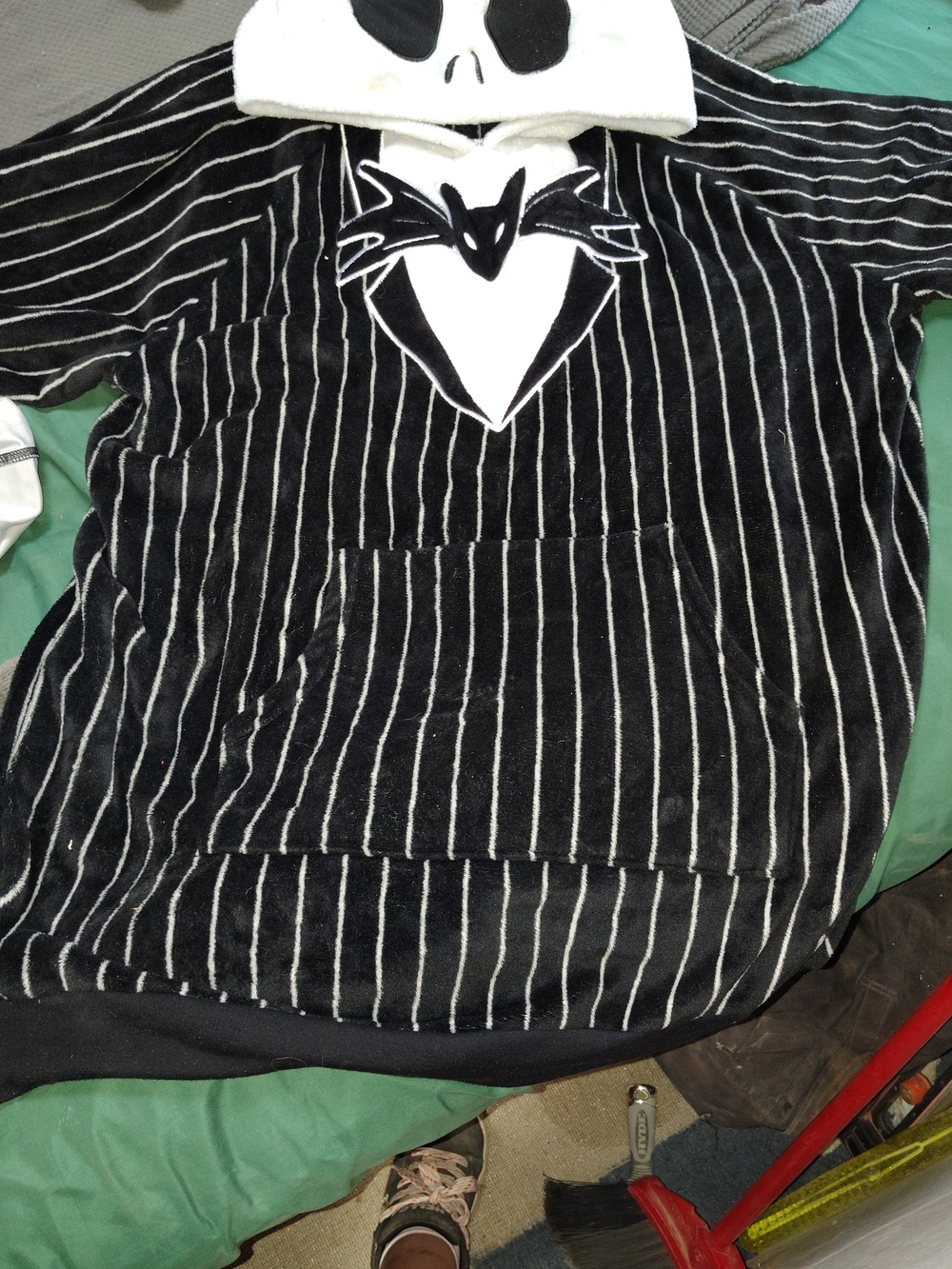 Disney Black & White Striped Hooded Pullover with Skull Face